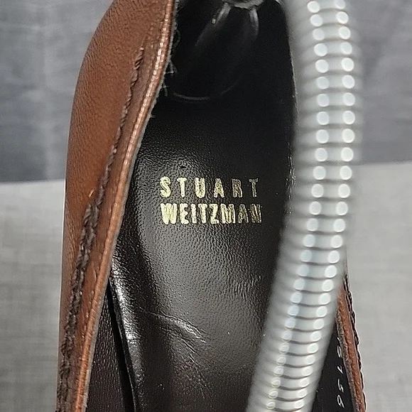 Stuart Weitzman NWOT Platform Pump Stitch Detail Brown Leather Heel Women's 9N